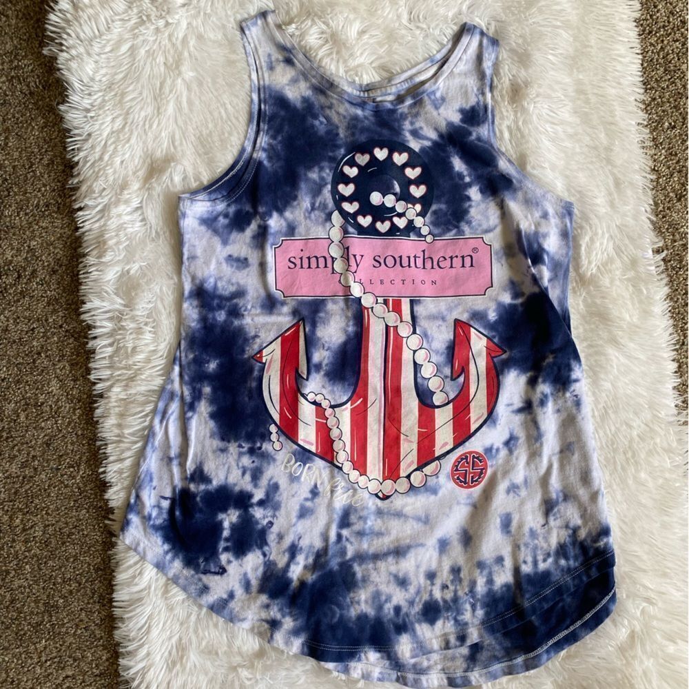 ‎Simply Southern Tie Dye Anchor USA Tank Top Size Small